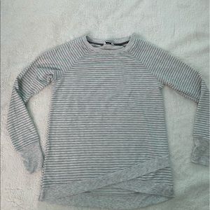 White and grey striped crew neck